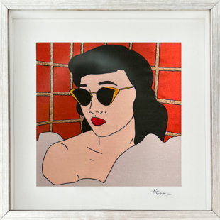 Print on Sateen and hand-embroidered, 30 x 30 cm 