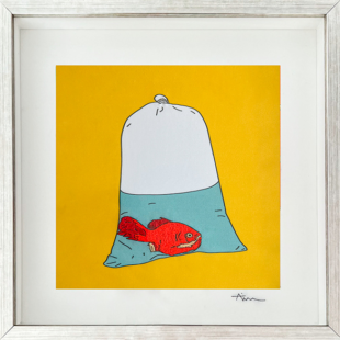 Print on Sateen and hand-embroidered, 30 x 30 cm 