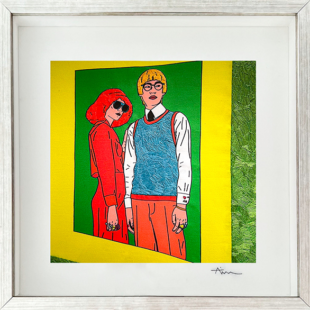 Print on Sateen and hand-embroidered, 30 x 30 cm 