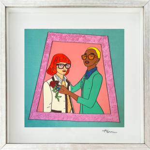 Print on Sateen and hand-embroidered, 30 x 30 cm 