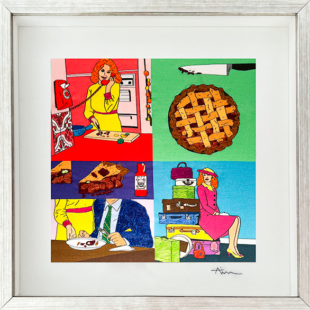 Print on Sateen and hand-embroidered, 30 x 30 cm 