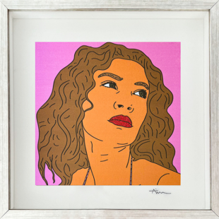 Print on Sateen and hand-embroidered, 30 x 30 cm 