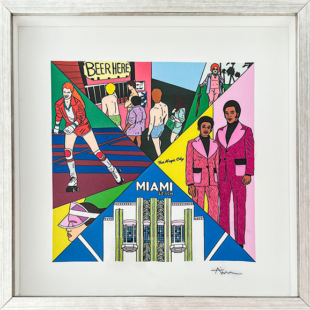 Print on Sateen and hand-embroidered, 30 x 30 cm 