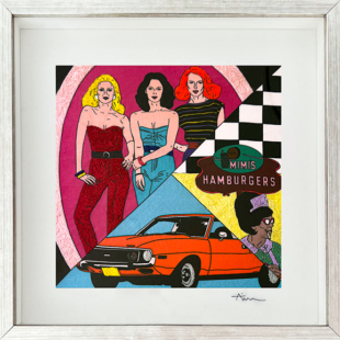 Print on Sateen and hand-embroidered, 30 x 30 cm 