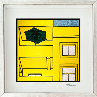 Print on Sateen and hand-embroidered, 30 x 30 cm 