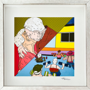 Print on Sateen and hand-embroidered, 30 x 30 cm 