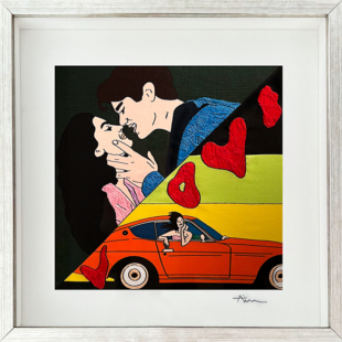 Print on Sateen and hand-embroidered, 30 x 30 cm 