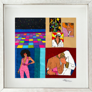 Print on Sateen and hand-embroidered, 30 x 30 cm 