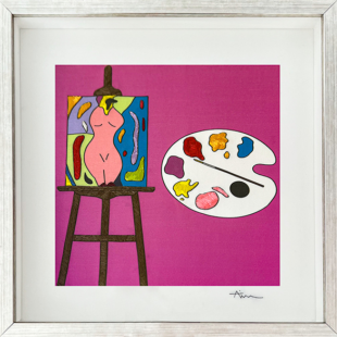 Print on Sateen and hand-embroidered, 30 x 30 cm 